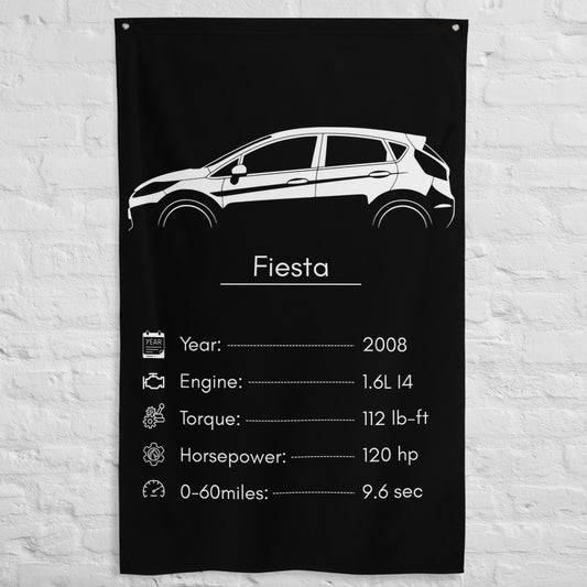 Ford Fiesta 2008 car silhouette spec flag - White Brick Wall
