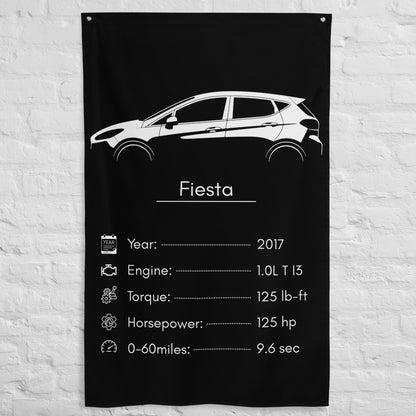 Ford Fiesta 2017 car silhouette spec flag - White Brick Wall