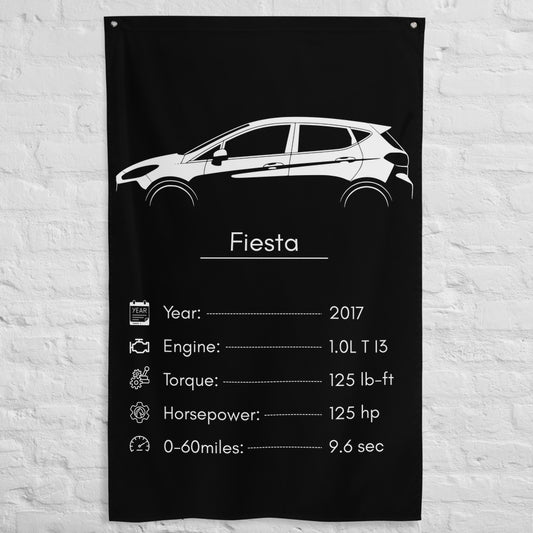 Ford Fiesta 2017 car silhouette spec flag - White Brick Wall