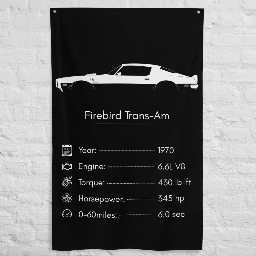 Pontiac Firebird Trans-Am 1970 car silhouette spec flag - White Brick Wall
