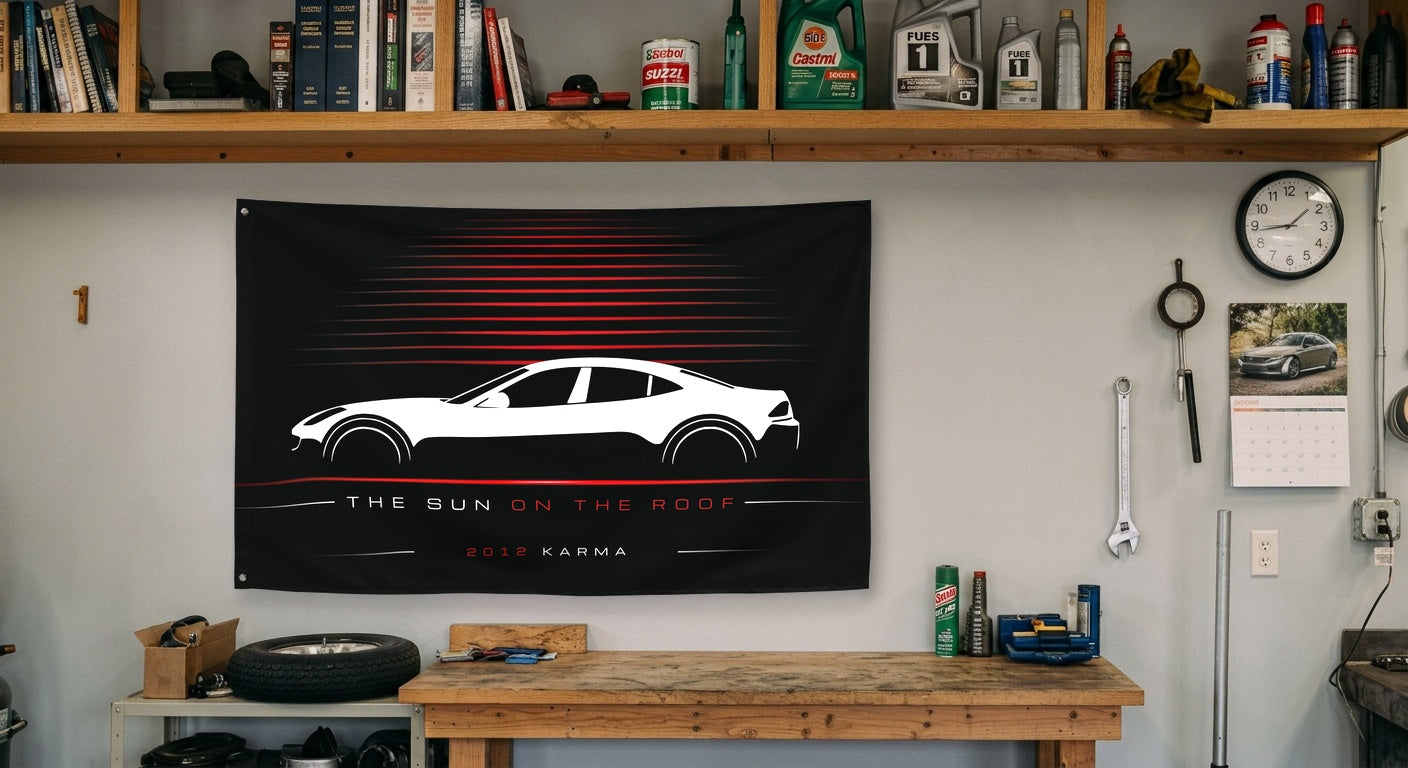 Fisker Karma 2012 car silhouette flag - Garage Workbench