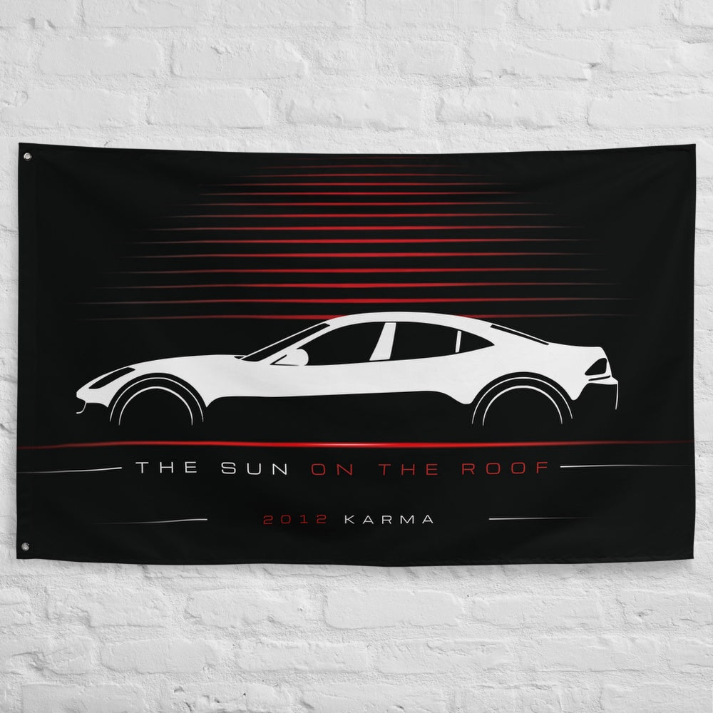 Fisker Karma 2012 car silhouette flag - White Brick Wall