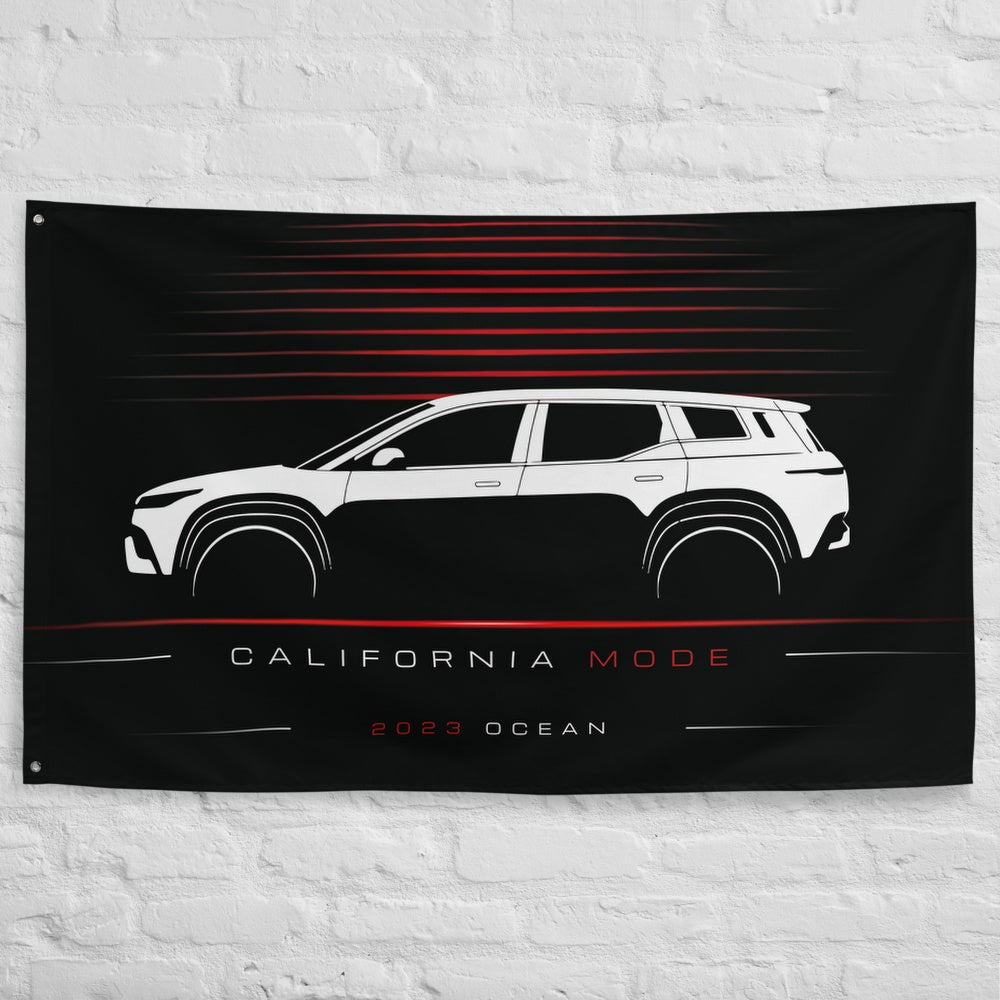 Fisker Ocean 2023 car silhouette flag - White Brick Wall