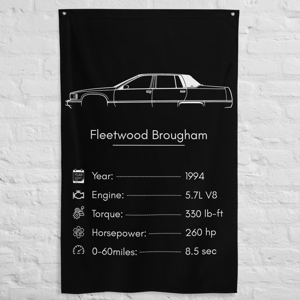 Cadillac Fleetwood Brougham 1994 car silhouette spec flag - White Brick Wall