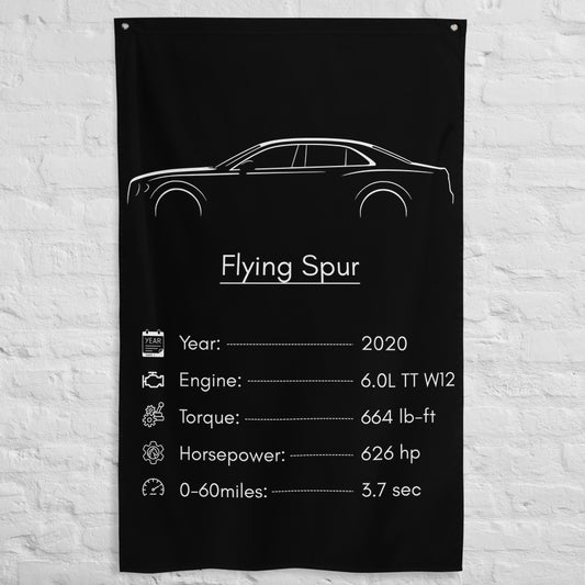 Bentley Flying Spur 2020 car silhouette spec flag - White Brick Wall