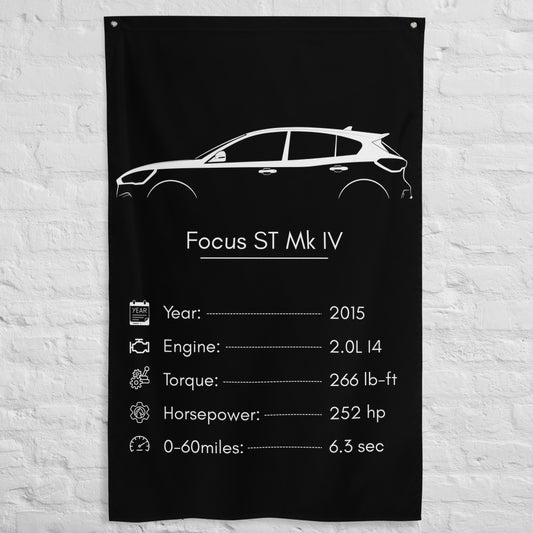 Ford Focus ST Mk IV 2015 car silhouette spec flag - White Brick Wall