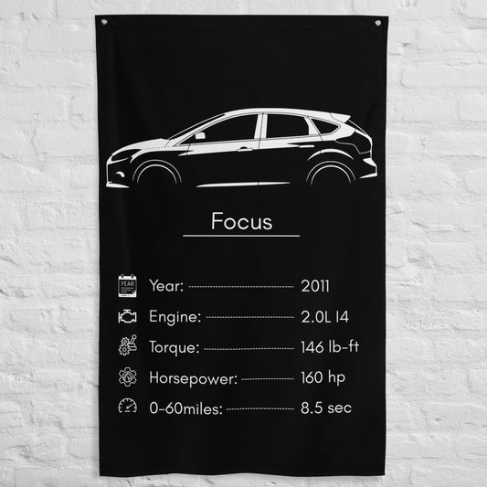 Ford Focus 2011 car silhouette spec flag - White Brick Wall