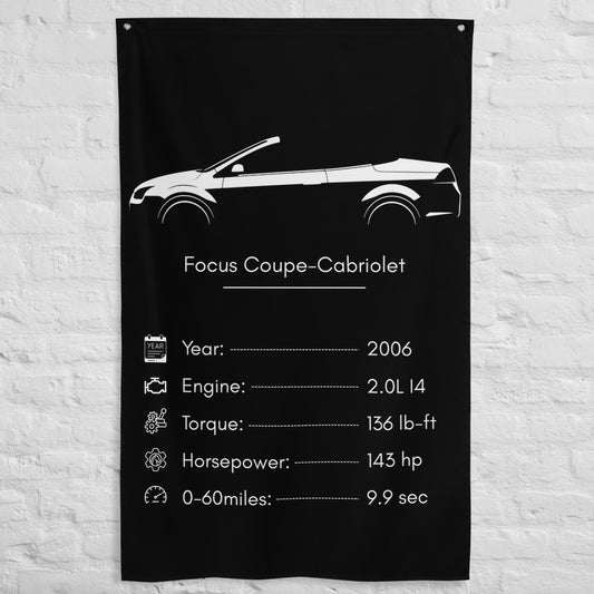 Ford Focus Coupe-Cabriolet 2006 car silhouette spec flag - White Brick Wall