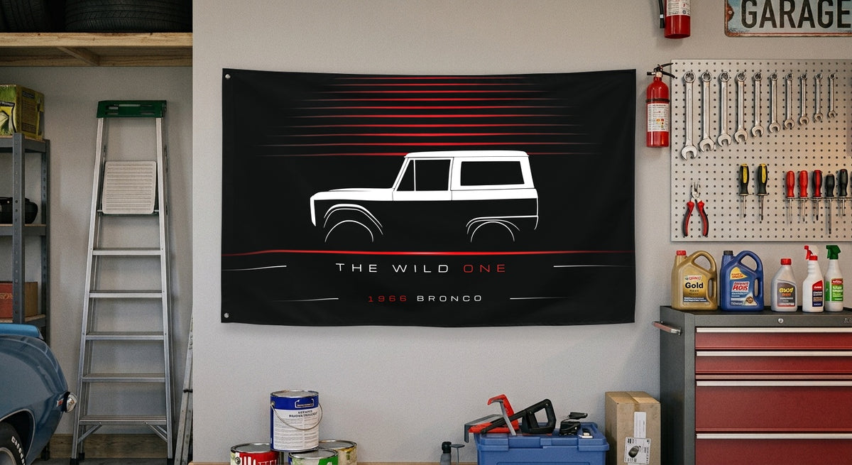 Ford Bronco 1966 car silhouette flag - Garage Wall