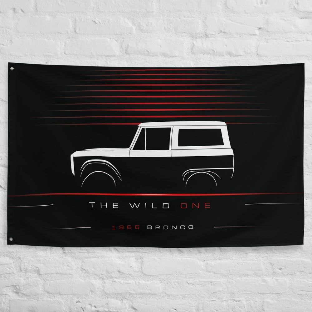Ford Bronco 1966 car silhouette flag - White Brick Wall
