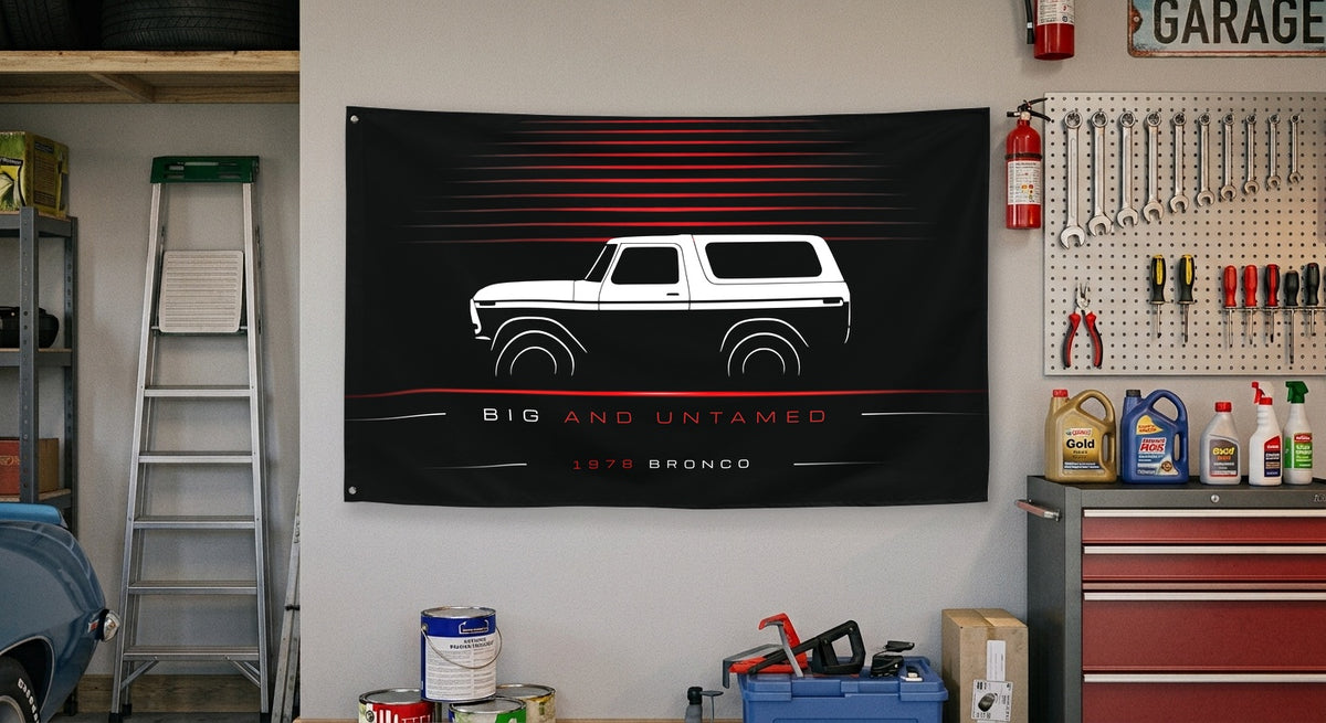 Ford Bronco 1978 car silhouette flag - Garage Wall