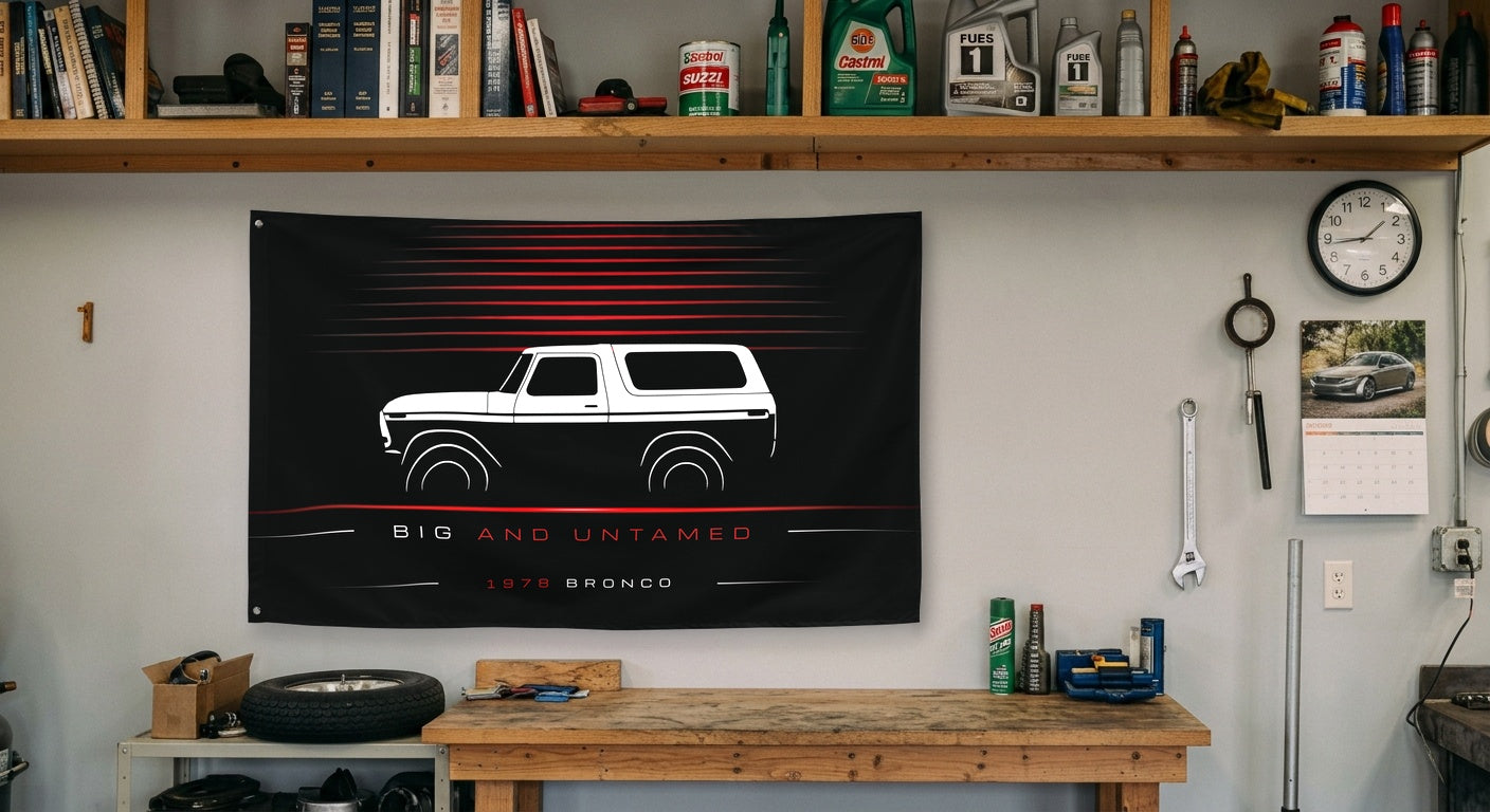 Ford Bronco 1978 car silhouette flag - Garage Workbench