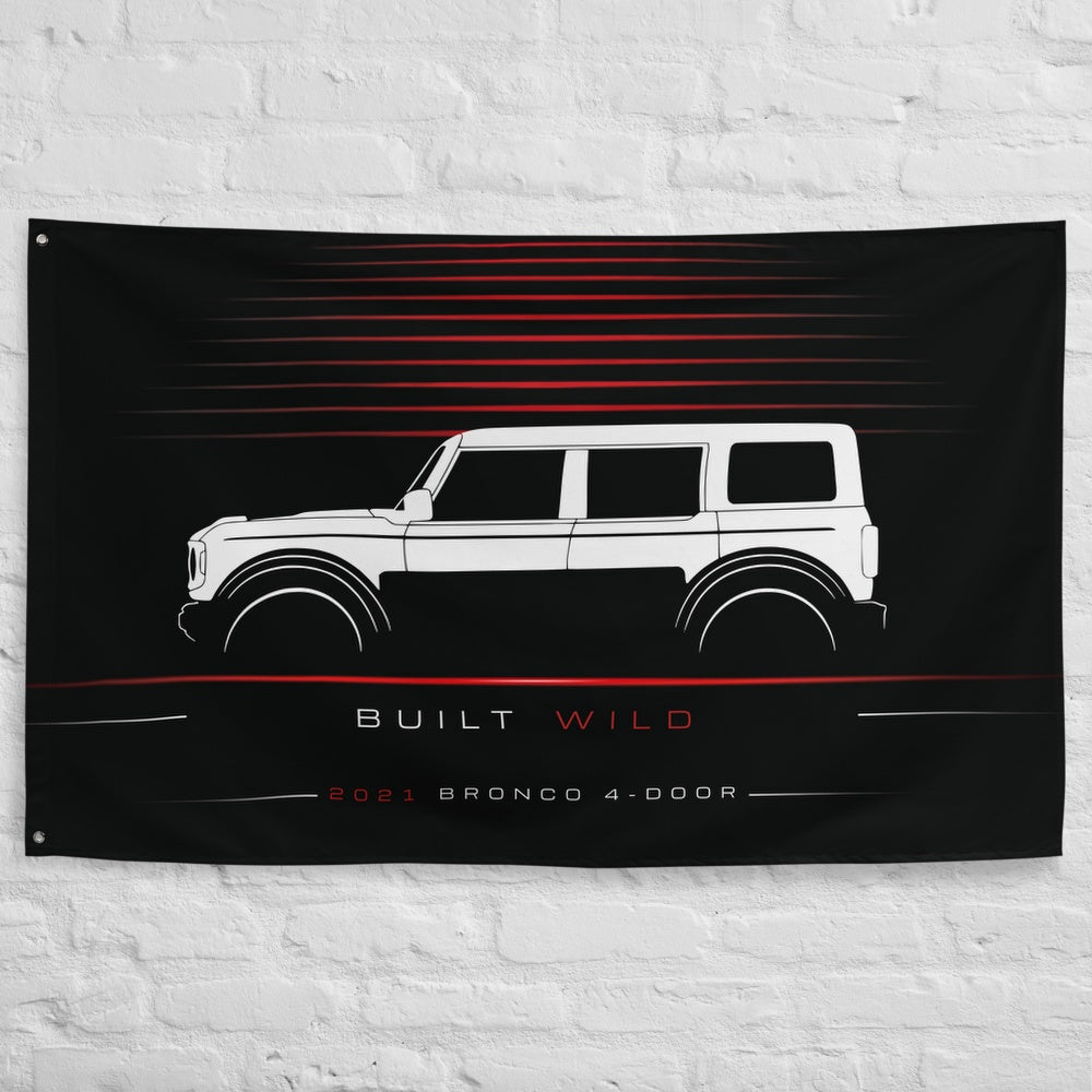 Ford Bronco 4-door 2021 car silhouette flag - White Brick Wall