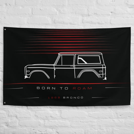 Ford Bronco Classic 1968 car silhouette flag - White Brick Wall