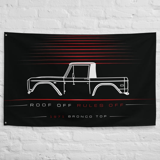 Ford Bronco Top 1971 car silhouette flag - White Brick Wall