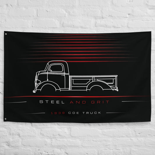 Ford COE Truck 1939 car silhouette flag - White Brick Wall