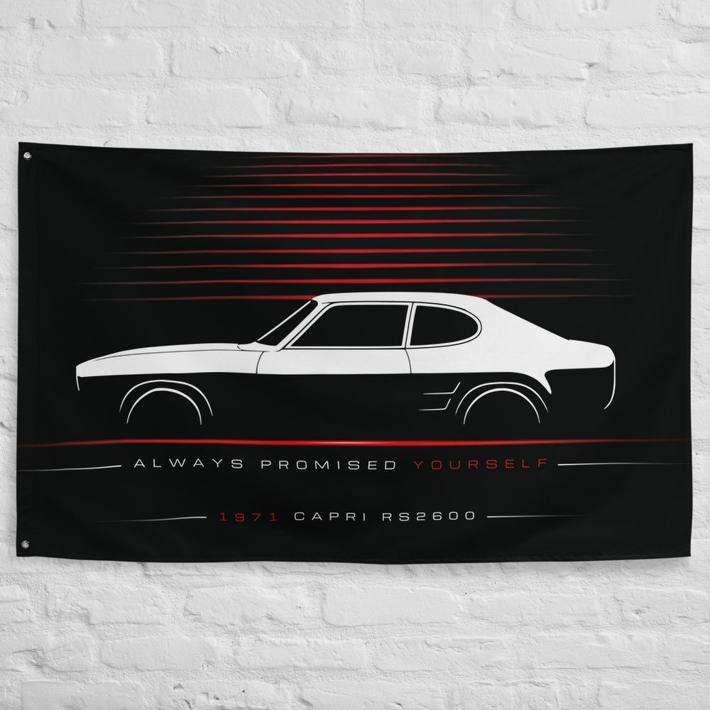Ford Capri RS2600 1971 car silhouette flag - White Brick Wall
