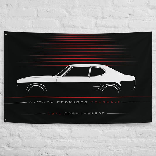 Ford Capri RS2600 1971 car silhouette flag - White Brick Wall