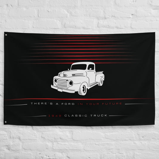 Ford Classic Truck 1949 car silhouette flag - White Brick Wall