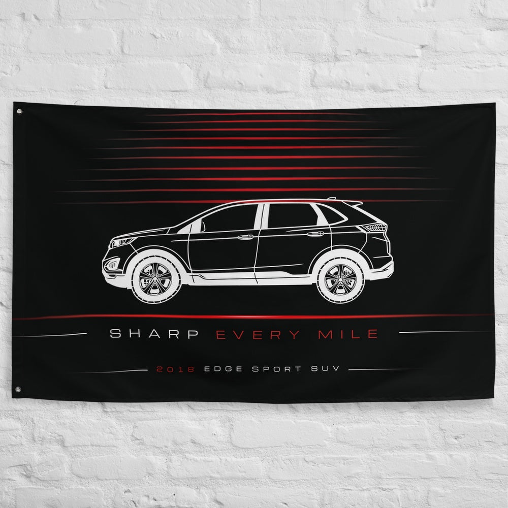 Ford Edge Sport SUV 2018 car silhouette flag - White Brick Wall