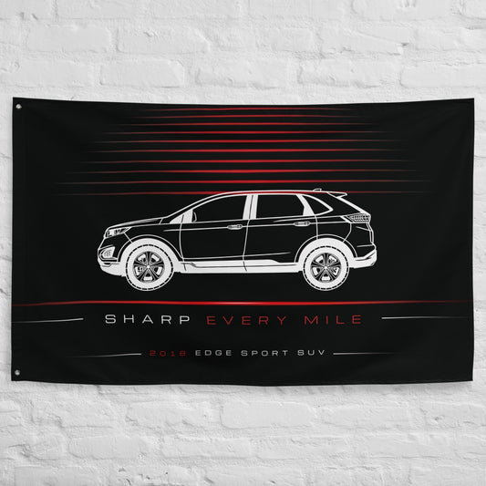 Ford Edge Sport SUV 2018 car silhouette flag - White Brick Wall