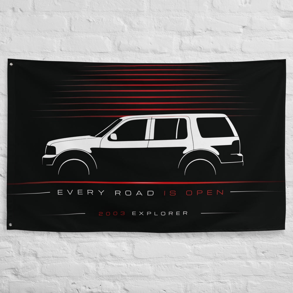 Ford Explorer 2003 car silhouette flag - White Brick Wall