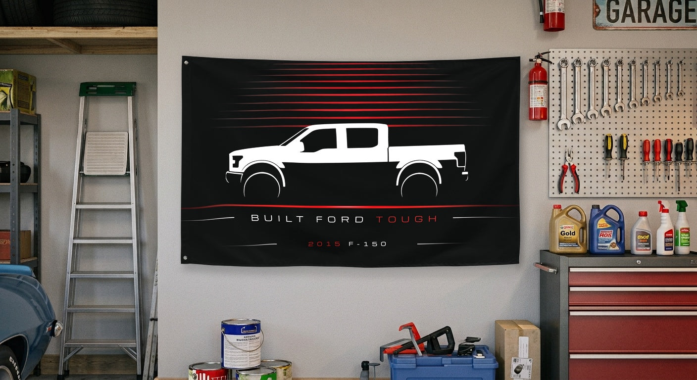 Ford F-150 2015 car silhouette flag - Garage Wall