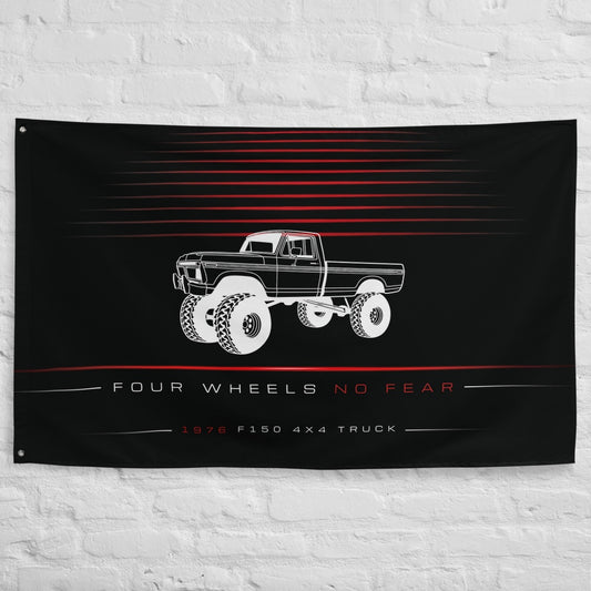 Ford F150 4x4 Truck 1976 car silhouette flag - White Brick Wall