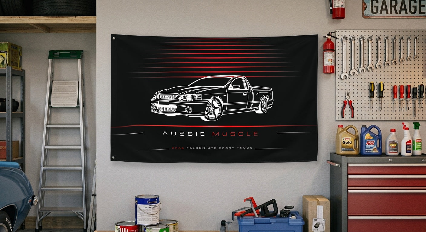 Ford Falcon Ute Sport Truck 2008 car silhouette flag - Garage Wall
