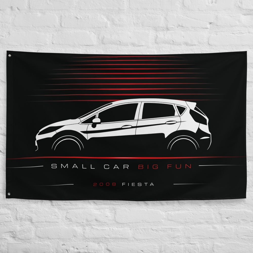 Ford Fiesta 2008 car silhouette flag - White Brick Wall