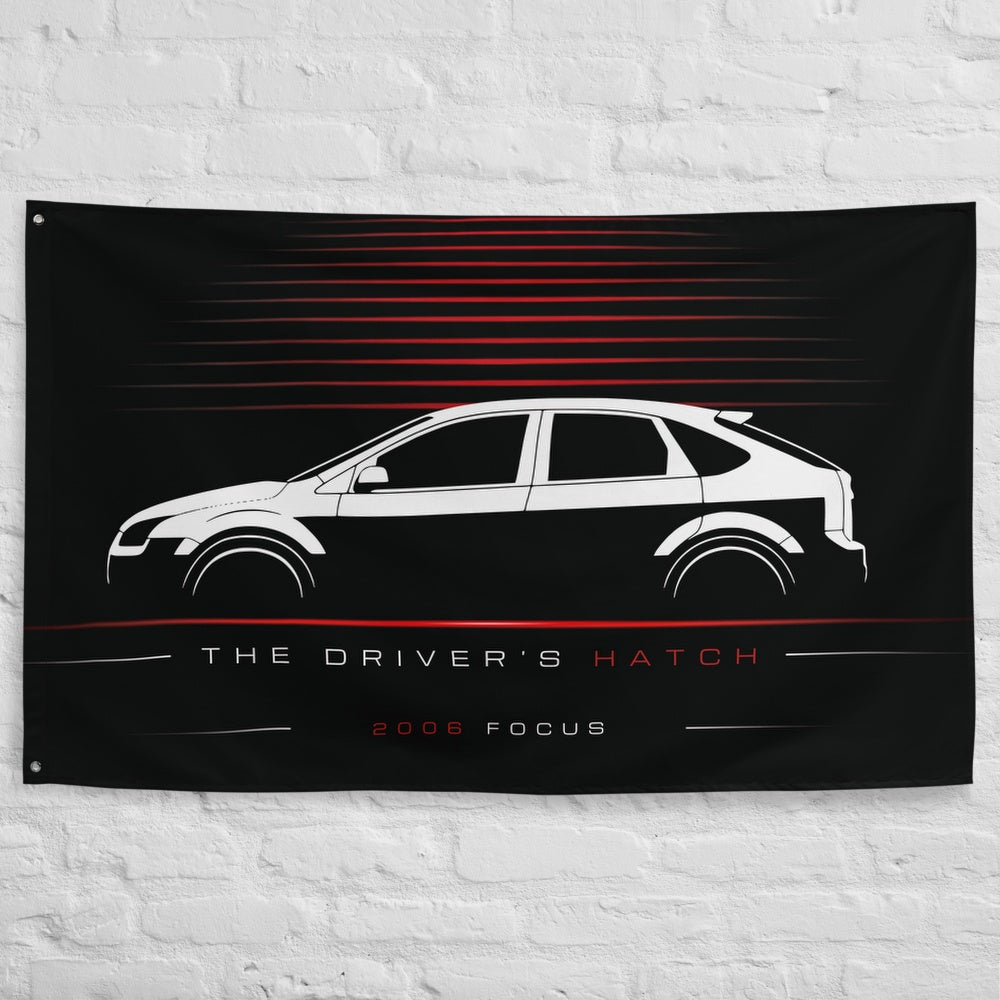 Ford Focus 2006 car silhouette flag - White Brick Wall