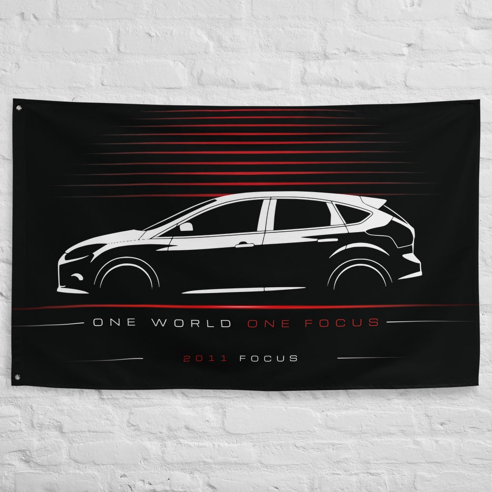 Ford Focus 2011 car silhouette flag - White Brick Wall