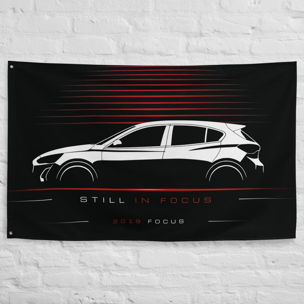 Ford Focus 2019 car silhouette flag - White Brick Wall