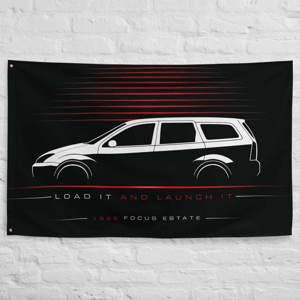 Ford Focus Estate 1998 car silhouette flag - White Brick Wall