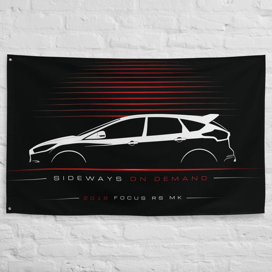 Ford Focus RS Mk III 2018 car silhouette flag - White Brick Wall