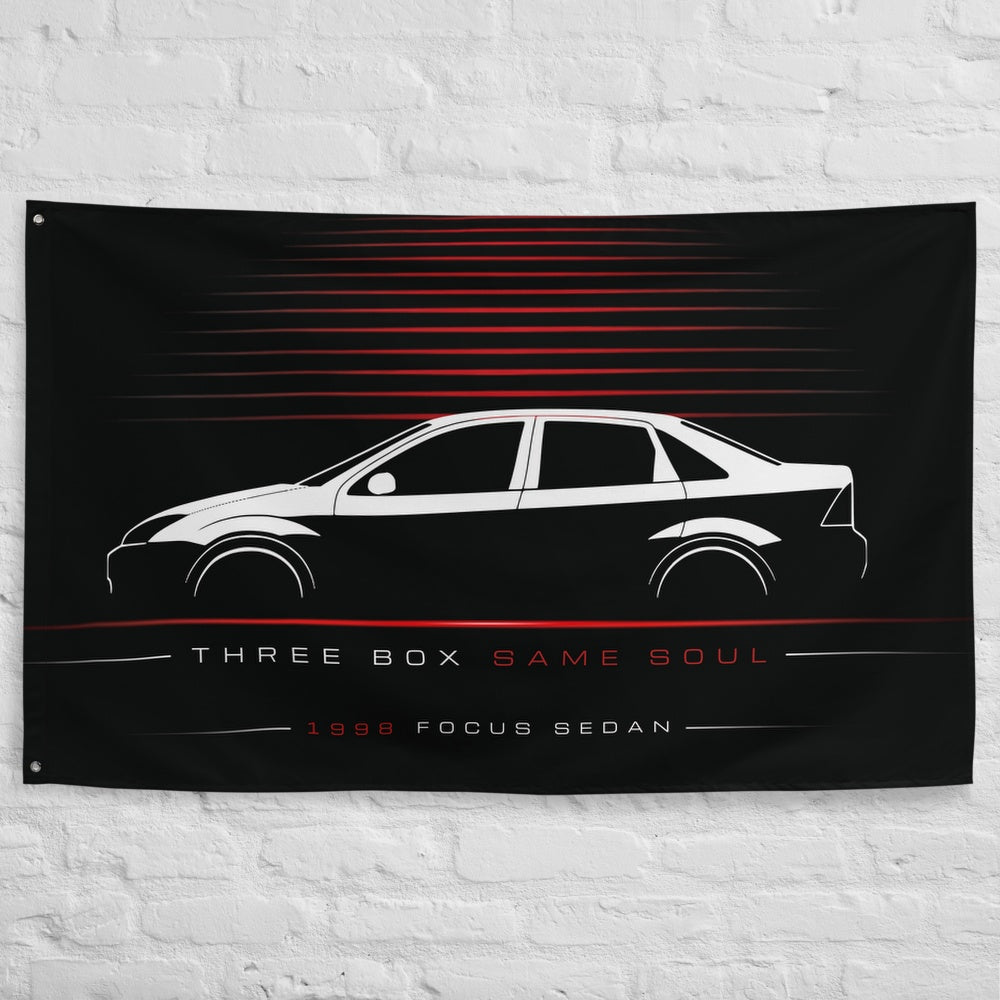 Ford Focus Sedan 1998 car silhouette flag - White Brick Wall