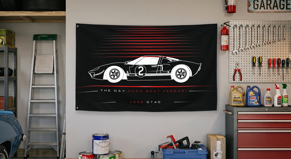 Ford GT40 Classic Race 1966 car silhouette flag - Garage Wall
