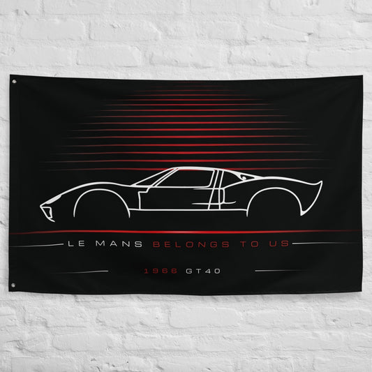 Ford GT40 Classic Thick Race 1966 car silhouette flag - White Brick Wall