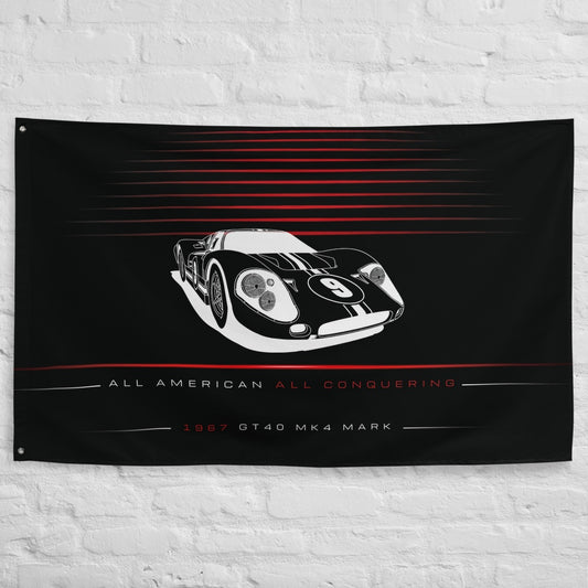 Ford GT40 MK4 Mark IV Race 1967 car silhouette flag - White Brick Wall