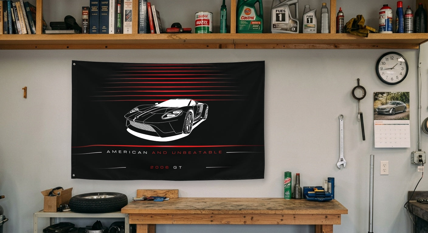 Ford GT Supercar 2006 car silhouette flag - Garage Workbench