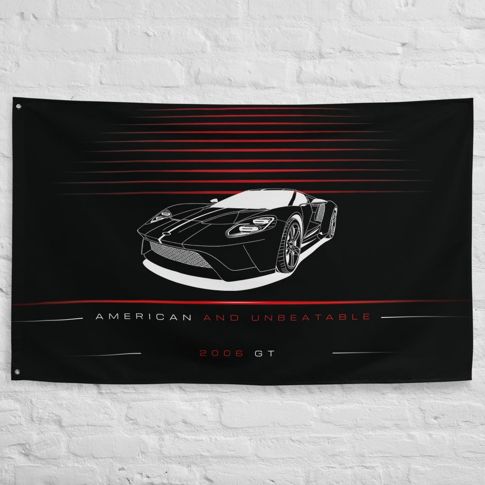 Ford GT Supercar 2006 car silhouette flag - White Brick Wall