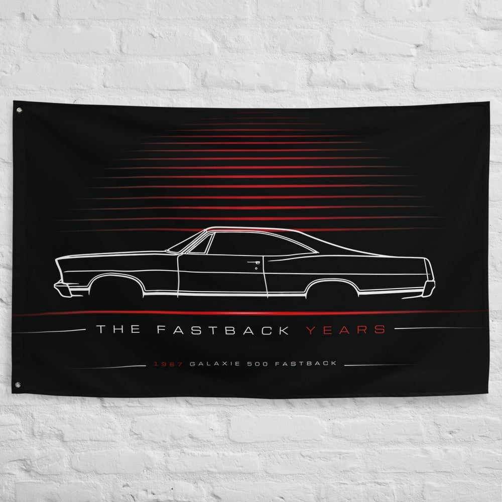 Ford Galaxie 500 Fastback 1967 car silhouette flag - White Brick Wall