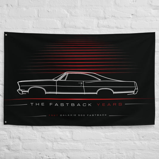 Ford Galaxie 500 Fastback 1967 car silhouette flag - White Brick Wall