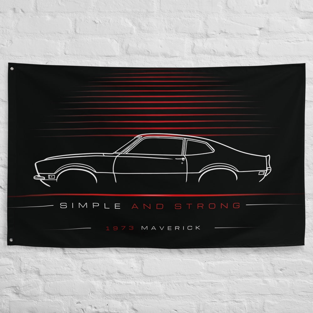 Ford Maverick 1973 car silhouette flag - White Brick Wall