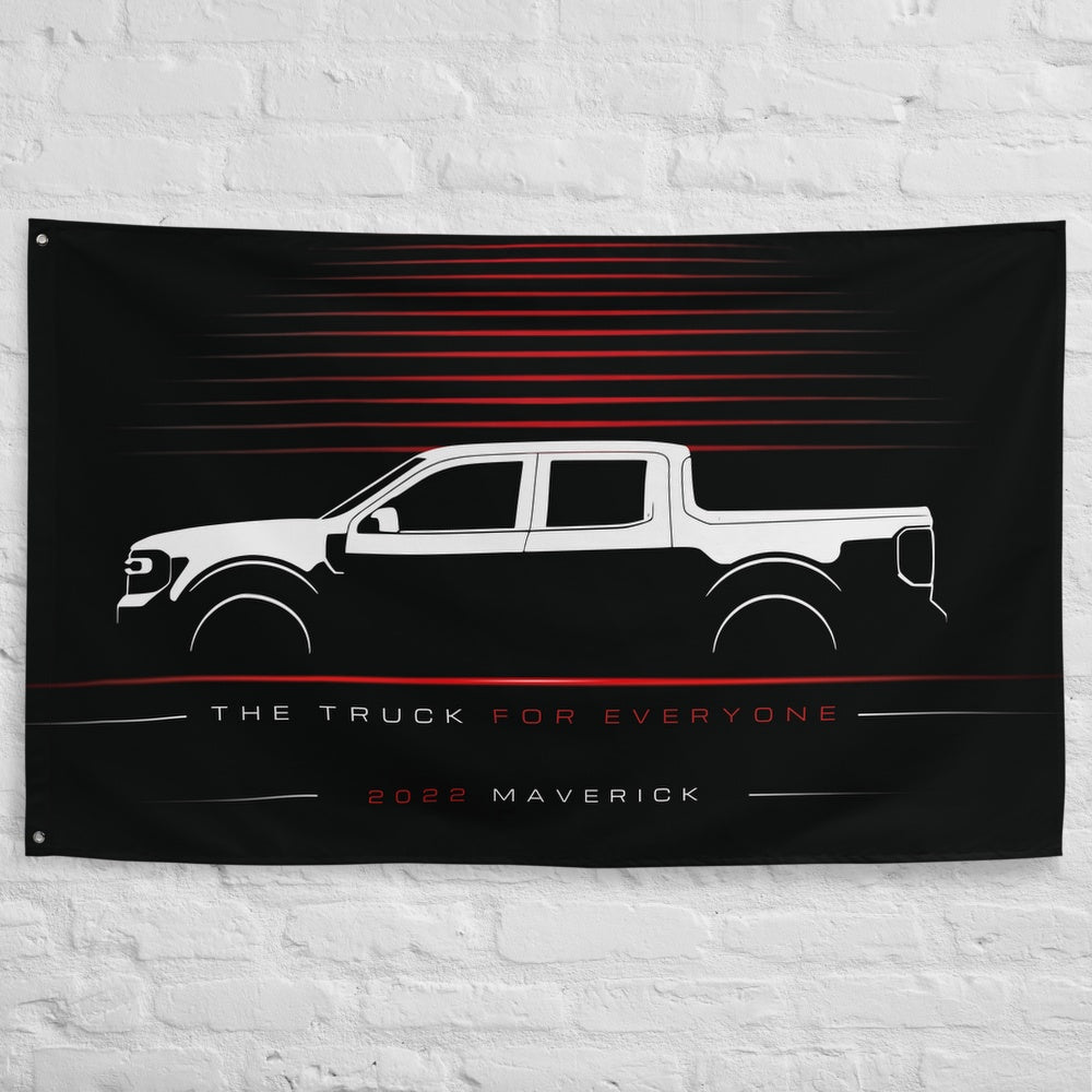 Ford Maverick 2022 car silhouette flag - White Brick Wall