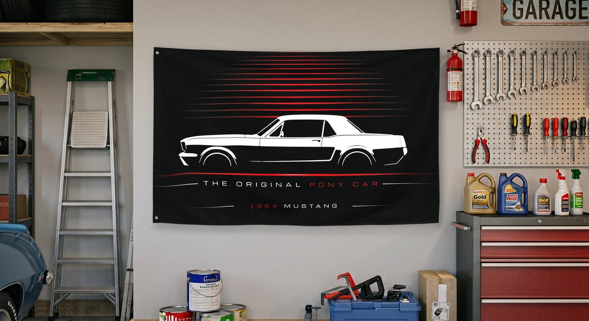 Ford Mustang 1964 car silhouette flag - Garage Wall