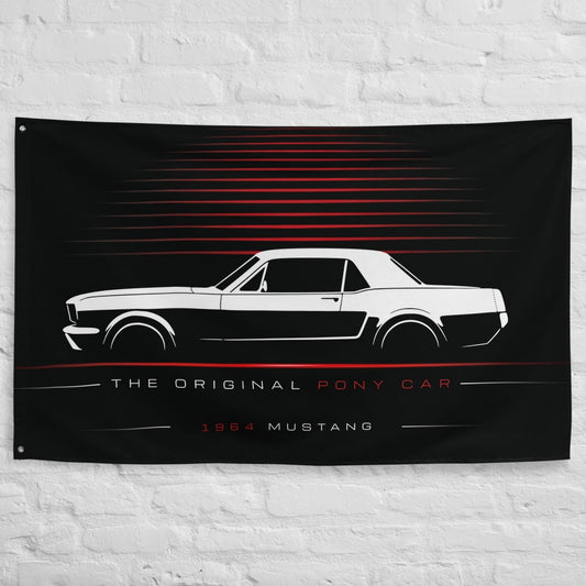 Ford Mustang 1964 car silhouette flag - White Brick Wall