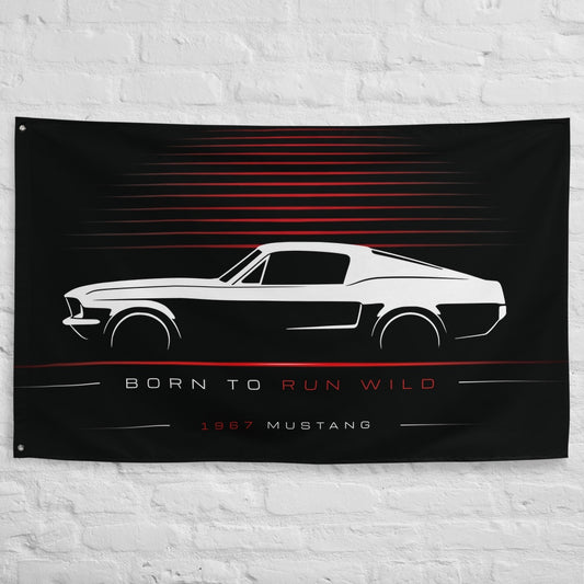 Ford Mustang 1967 car silhouette flag - White Brick Wall