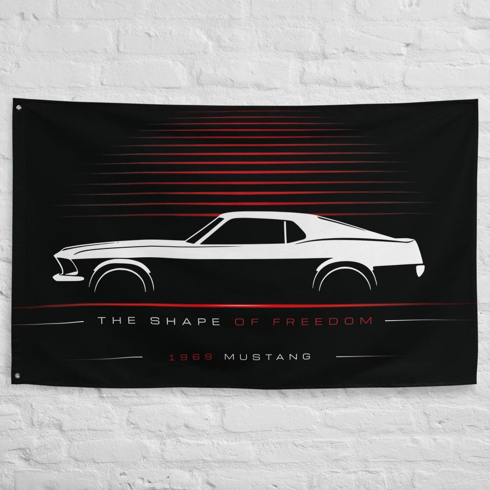 Ford Mustang 1969 car silhouette flag - White Brick Wall