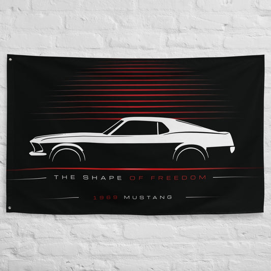 Ford Mustang 1969 car silhouette flag - White Brick Wall